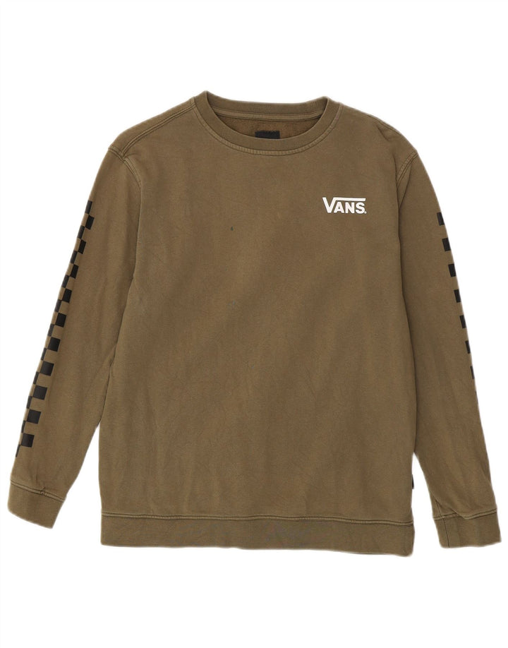 Felpa con grafica da donna Vans, maglione UK 16, grande, cotone kaki