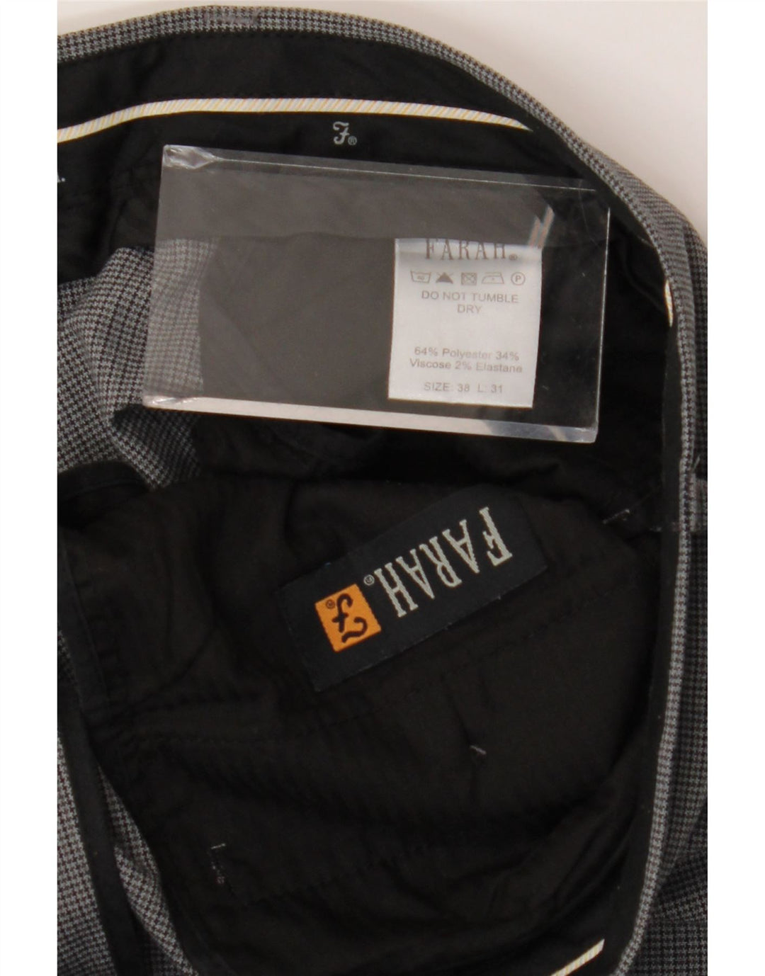 Pantaloni da abito dritti da uomo FARAH W38 L31 Poliestere a quadri grigi