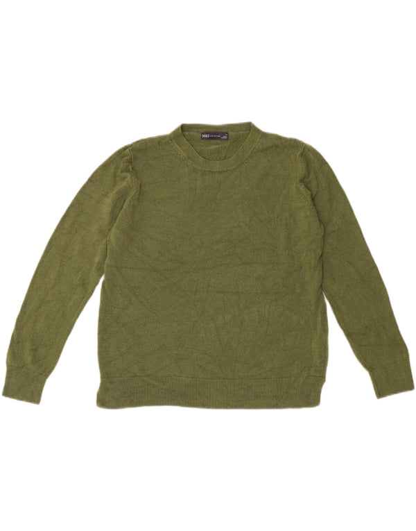 MARKS & SPENCER Maglione maglione girocollo da donna UK 14 Grande acrilico verde