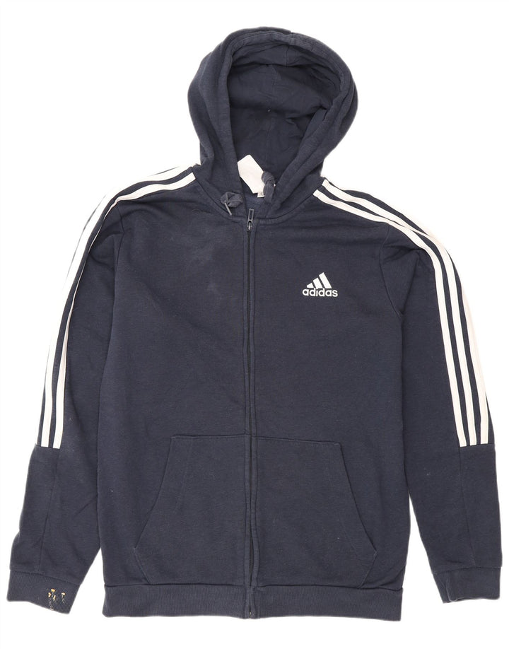 Maglione con cappuccio e zip da uomo Adidas in cotone blu navy medio