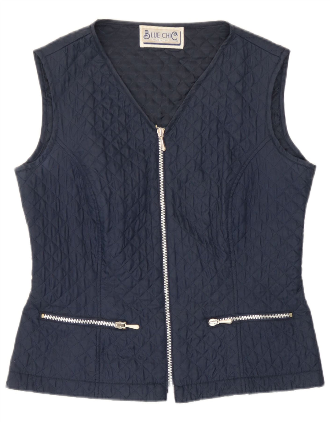 Gilet trapuntato da donna vintage IT 42 medio blu navy in poliestere