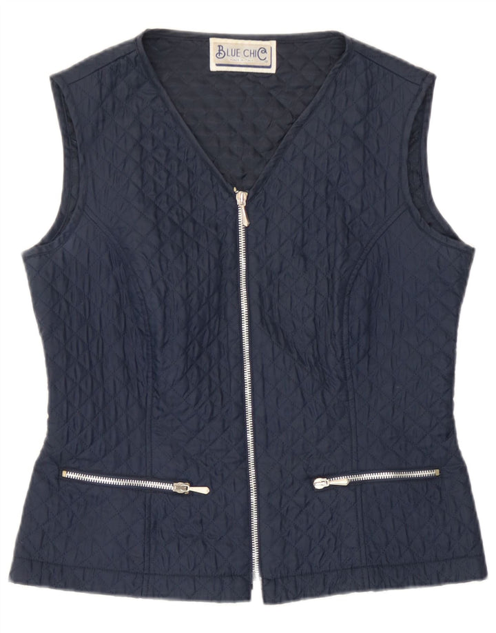 Gilet trapuntato da donna vintage IT 42 medio blu navy in poliestere