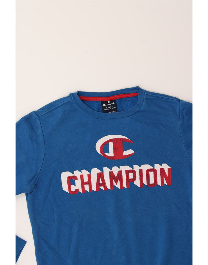 CHAMPION Boys Graphic Sweatshirt Jumper 11-12 Years Large  Blue Vintage Champion and Second-Hand Champion from Messina Hembry 