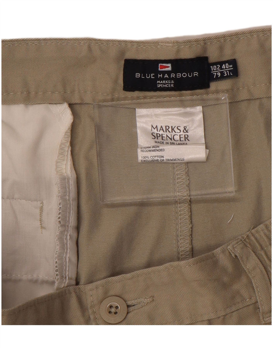 MARKS & SPENCER Pantaloni chino con pegging da uomo blu Harbour W40 L31 Marrone