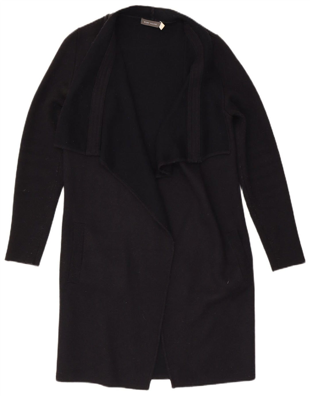MINT VELVET Maglione cardigan aperto lungo da donna UK 12 Medio Nero