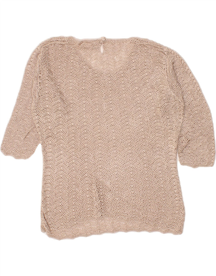 HENNES Womens Knit Top 3/4 Sleeve UK 14 Large Beige Vintage Hennes and Second-Hand Hennes from Messina Hembry 