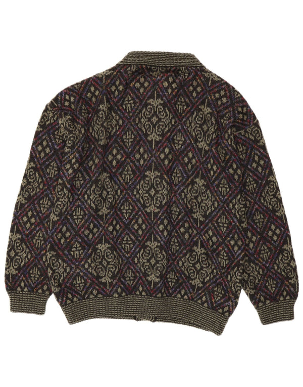 Maglione cardigan da uomo vintage XL lana Fair Isle kaki