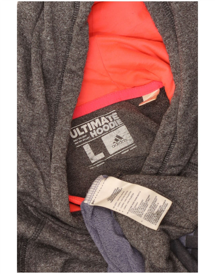 Felpa con cappuccio da donna Adidas UK 16 poliestere a righe grandi grigie