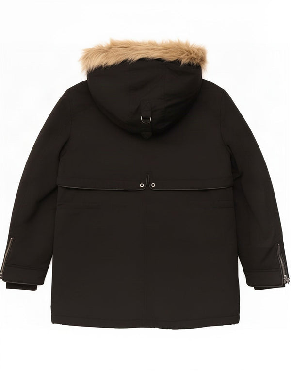 Giacca Zara da donna Trafaluc Sherpa Parka con cappuccio UK 14 media nera