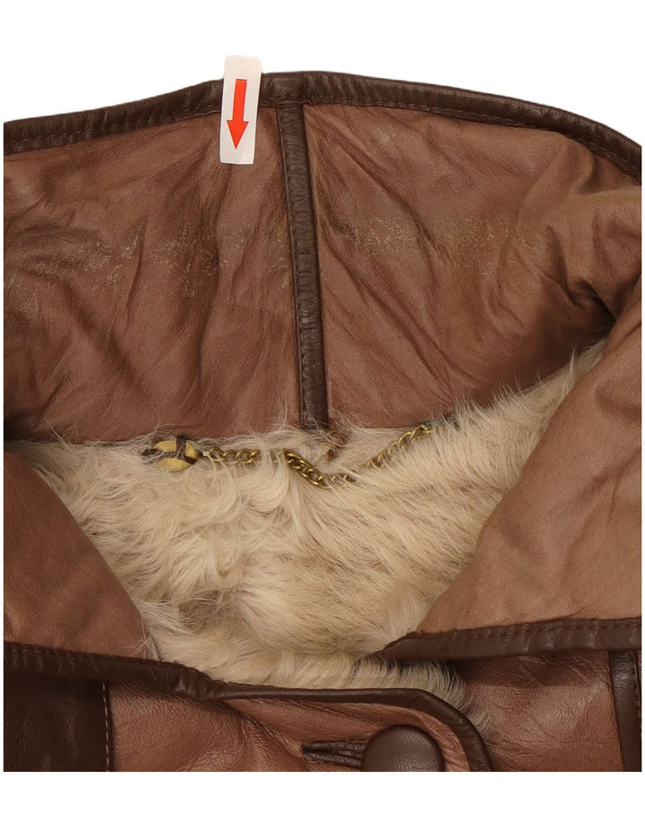 Cappotto in pelle vintage da donna UK 14 Marrone medio