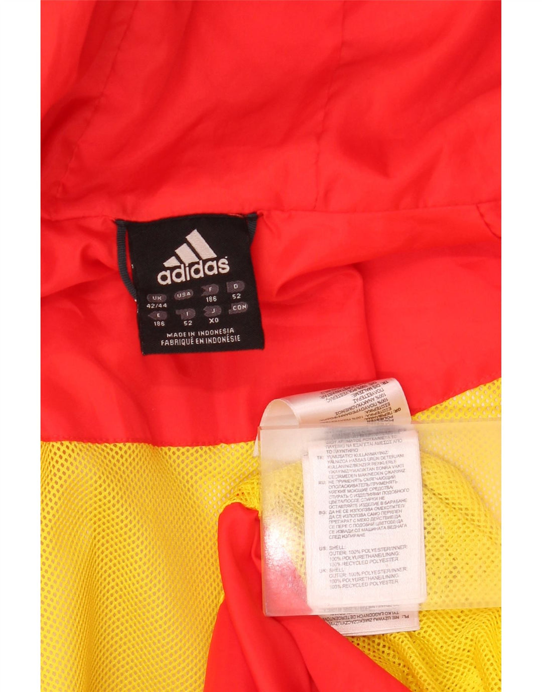 Giacca antipioggia da uomo Adidas con cappuccio UK 42/44 Large Rosso Colourblock Poliestere