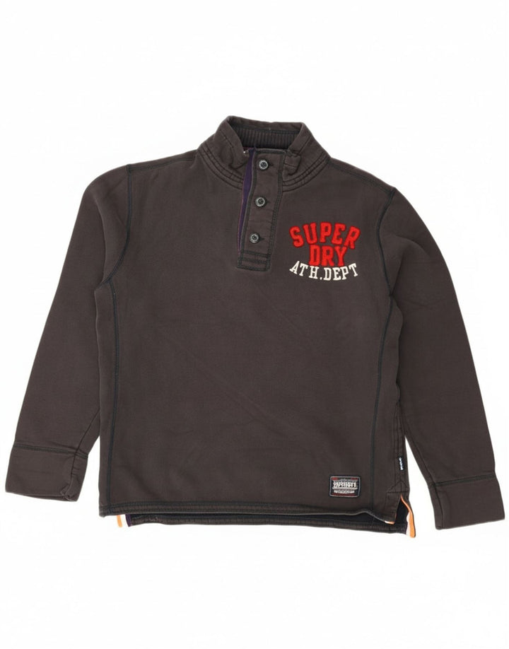 Felpa da uomo con collo con bottoni grafici Superdry, maglione XL, cotone nero
