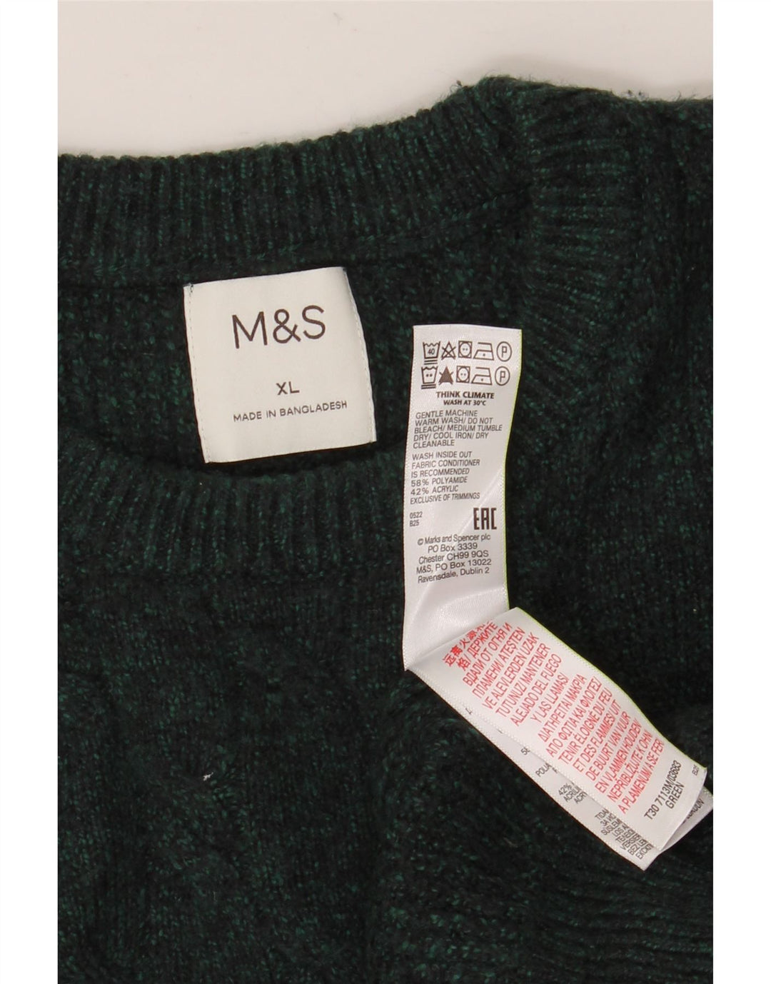 MARKS & SPENCER Maglione maglione girocollo da uomo XL verde poliammide