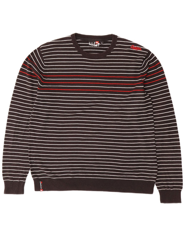 Quiksilver Mens Crew Neck Jumper Sweater Large Black Striped Cotton