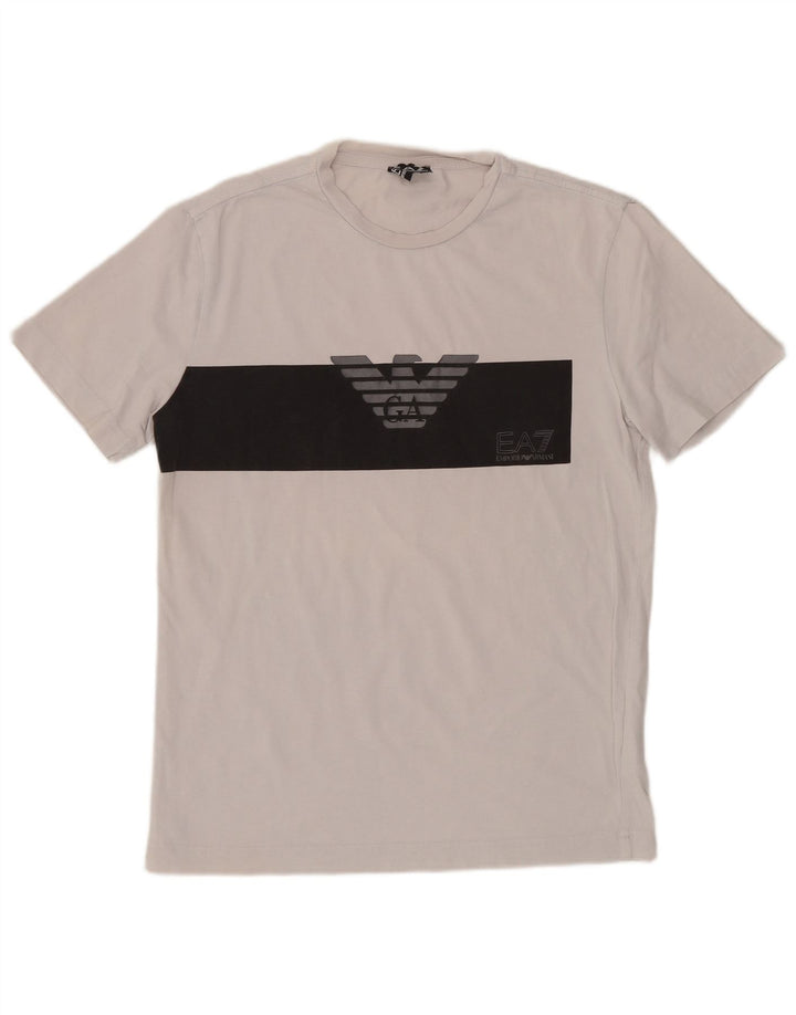 EMPORIO ARMANI T-shirt grafica da uomo Top Small in cotone color block bianco