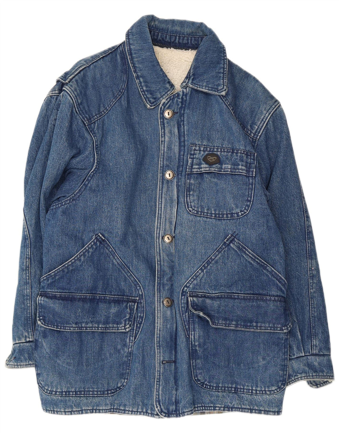 POP 84 Cappotto in denim sherpa da uomo UK 36 piccolo poliestere blu