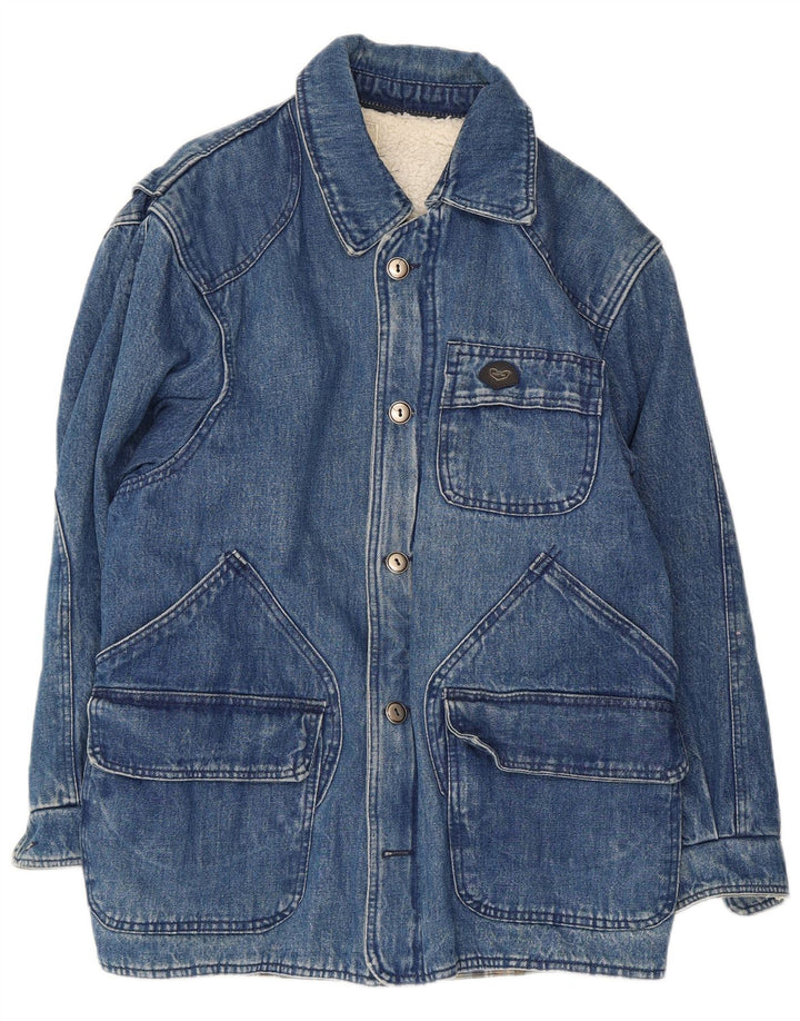 POP 84 Cappotto in denim sherpa da uomo UK 36 piccolo poliestere blu