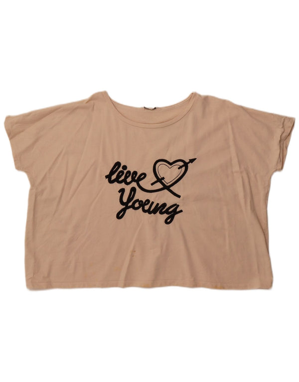 T-shirt grafica corta da donna French Connection Top UK 14 Cotone beige medio