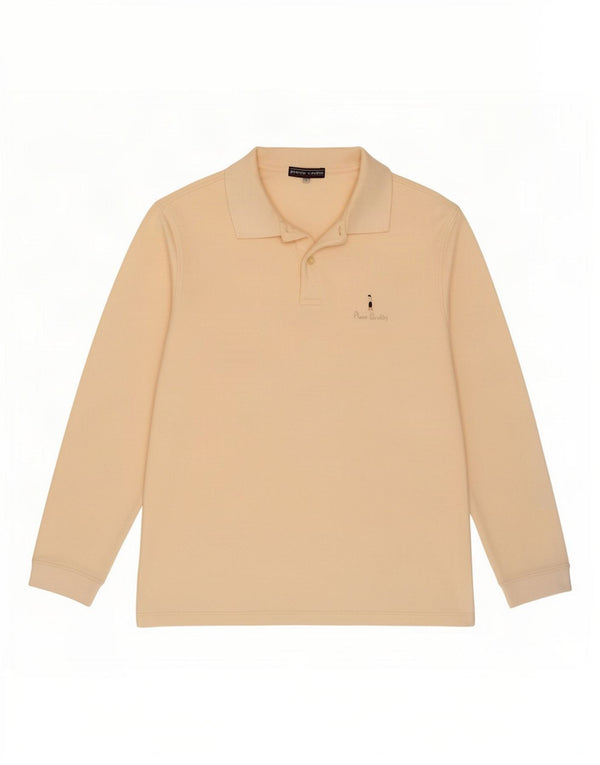 Polo da uomo a maniche lunghe Pierre Cardin grande in cotone beige