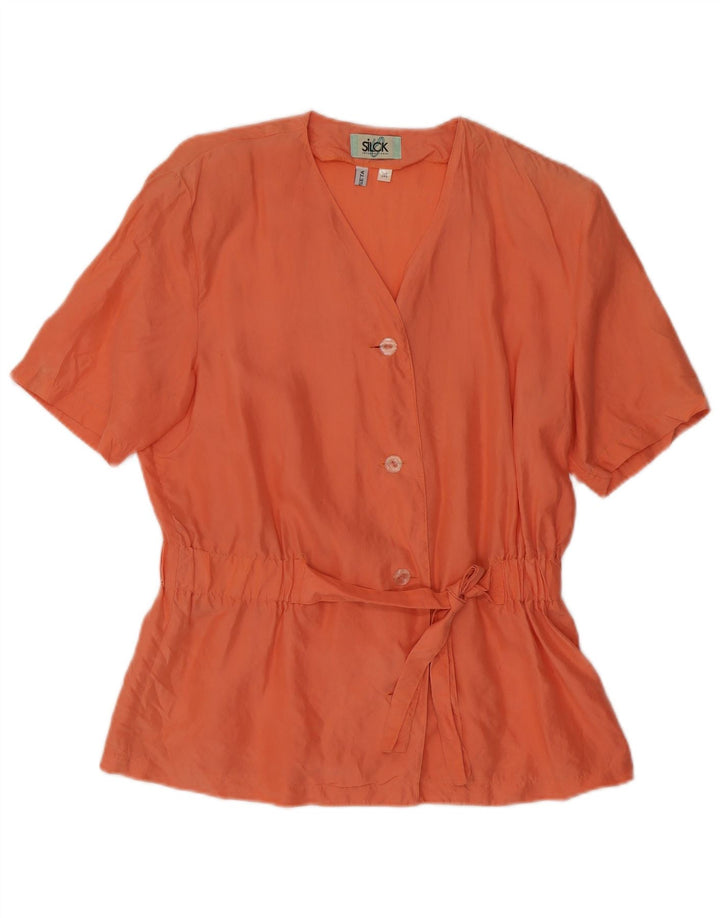 Top camicetta a maniche corte da donna vintage UK 12 seta arancione media
