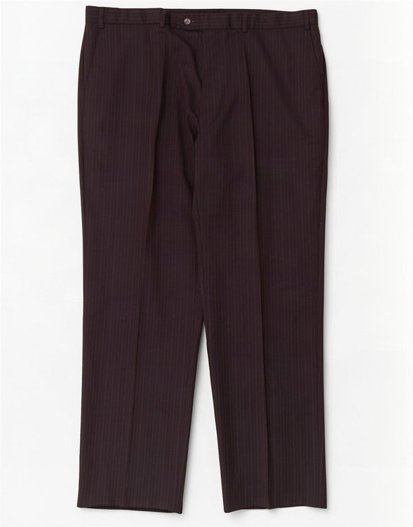Pantaloni da abito dritti da uomo Marks & Spencer W42 L33 blu navy gessato