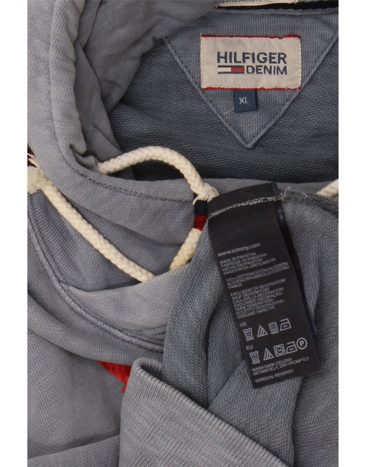 TOMMY HILFIGER Felpa con cappuccio grafica da uomo XL in cotone blu