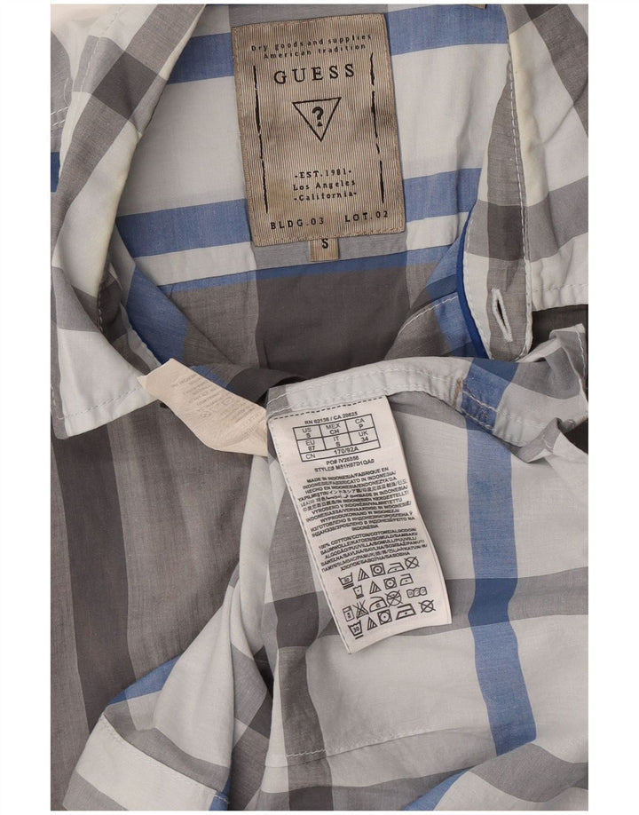 Camicia Guess da uomo slim fit a maniche corte in cotone a quadri grigio piccolo