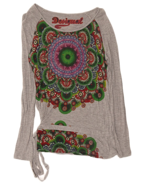 Desigual Womens Graphic Top manica lunga UK 12 Medium Grey Geometric