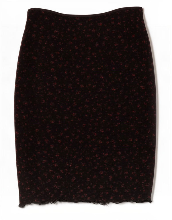 Gonna a tubino vintage da donna W26 XS nera floreale