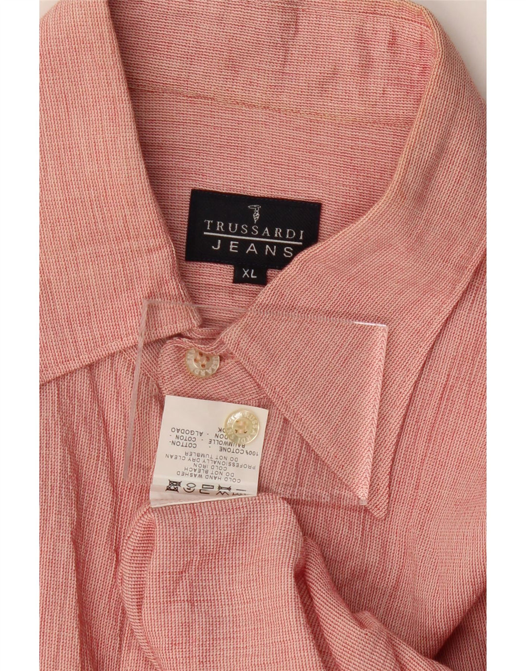TRUSSARDI JEANS Mens Shirt XL Pink Cotton Vintage Trussardi Jeans and Second-Hand Trussardi Jeans from Messina Hembry 