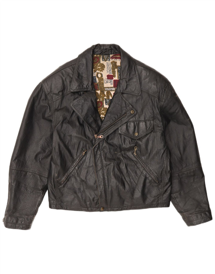 Giacca da motociclista in pelle da uomo vintage IT 50 media nera