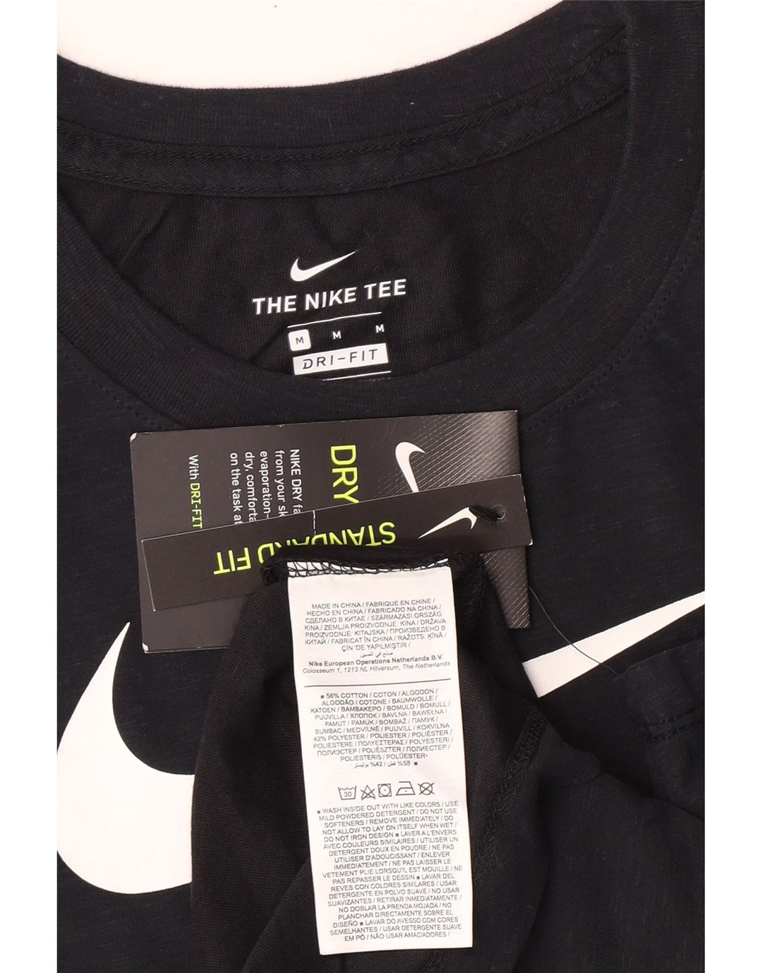 T-shirt grafica Nike Dri Fit da donna, taglia UK 14, cotone medio nero screziato