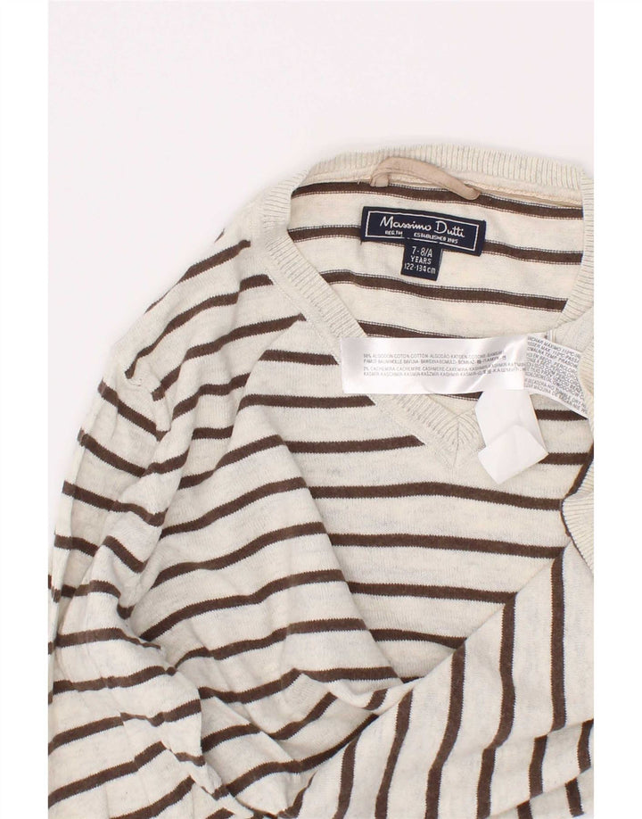 Maglione maglione con scollo a V per ragazzi Massimo Dutti 7-8 anni in cotone a righe bianche
