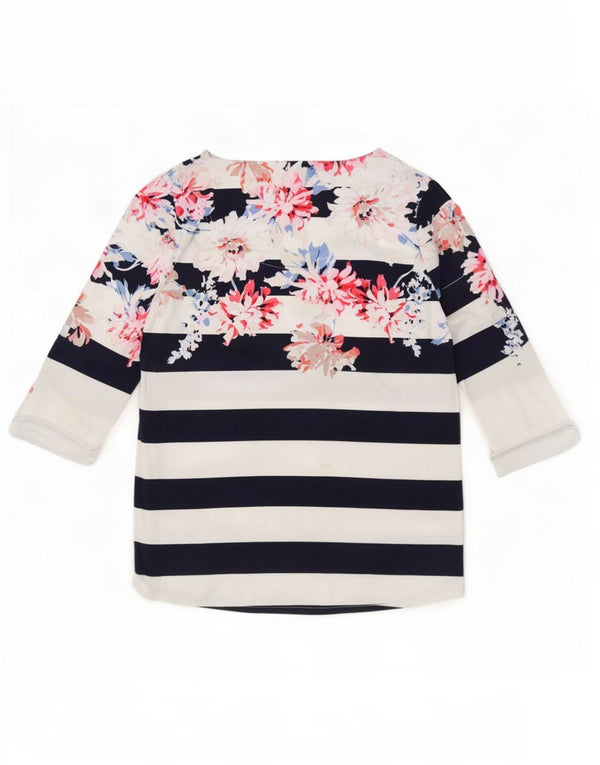 Joules Top da donna manica 3/4 UK 14 Cotone floreale bianco medio