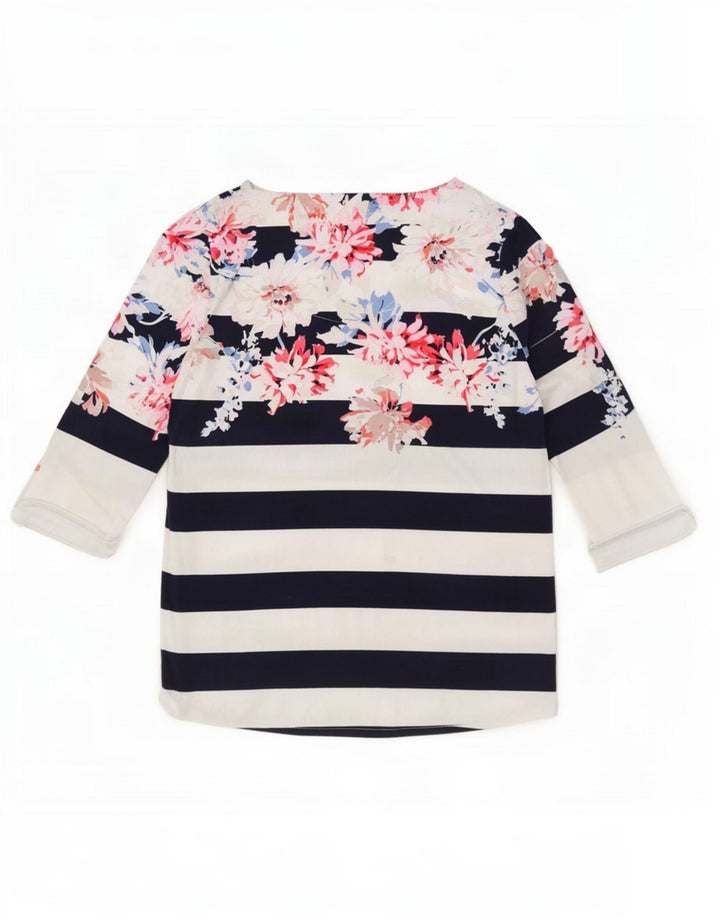 Joules Top da donna manica 3/4 UK 14 Cotone floreale bianco medio