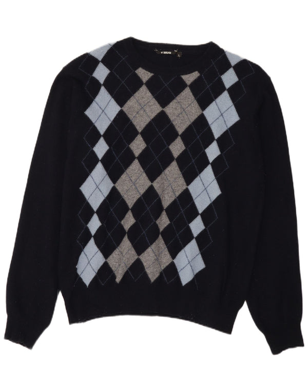 Brugi Uomo Maglione Girocollo Maglione Grande Blu Navy Argyle/Diamante Lana