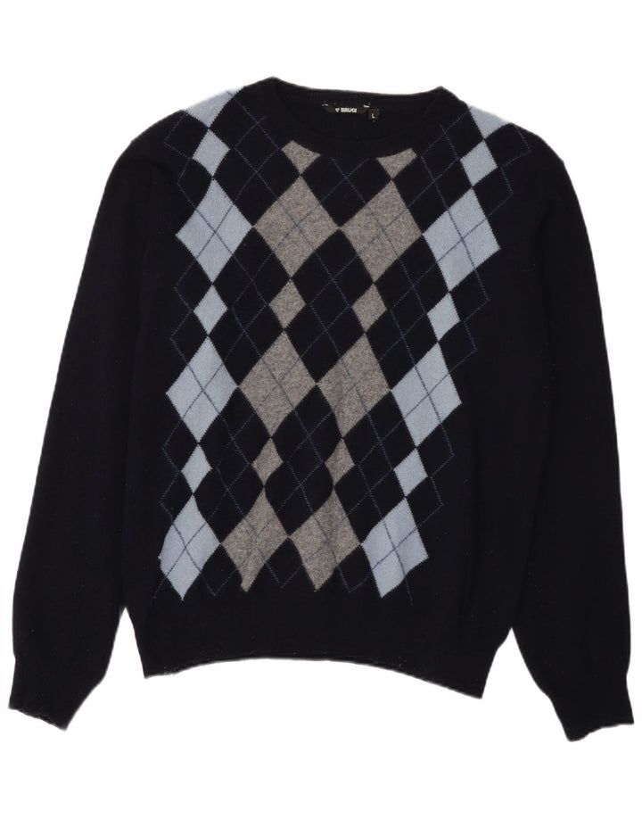 Brugi Uomo Maglione Girocollo Maglione Grande Blu Navy Argyle/Diamante Lana