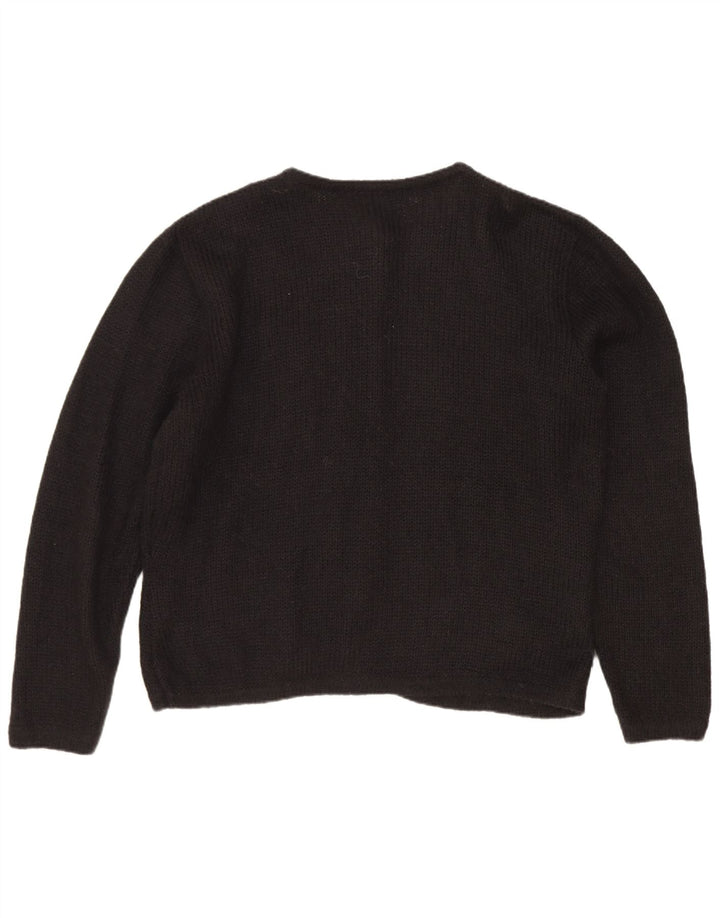 Maglione cardigan da donna vintage UK 14 medio nero floreale