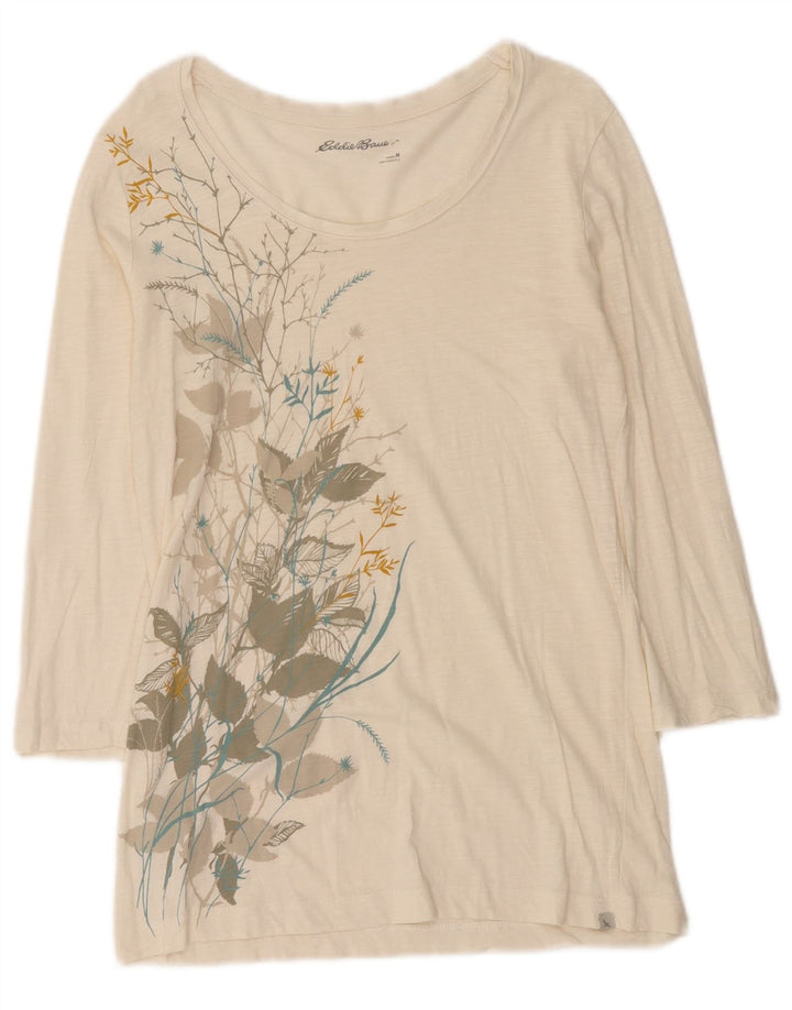 Top tunica da donna Eddie Bauer UK 12 medio bianco sporco floreale