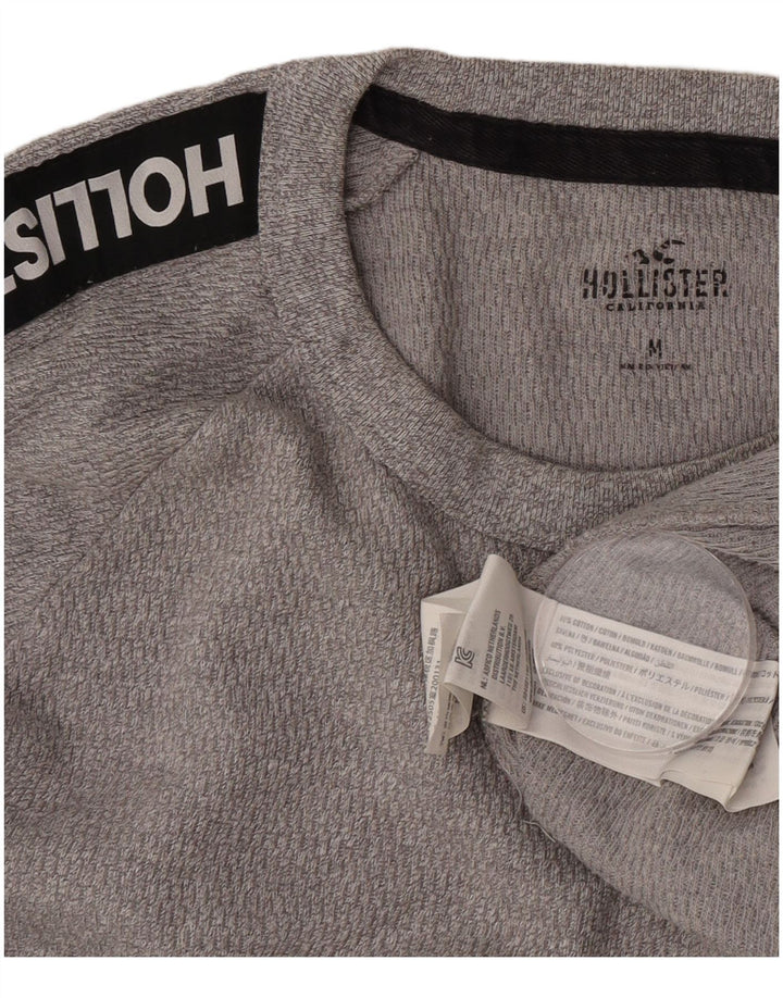 Top grafico da uomo Hollister a maniche lunghe in cotone grigio medio