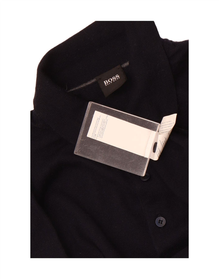 Hugo Boss Maglione da uomo con collo a polo piccolo in lana blu navy