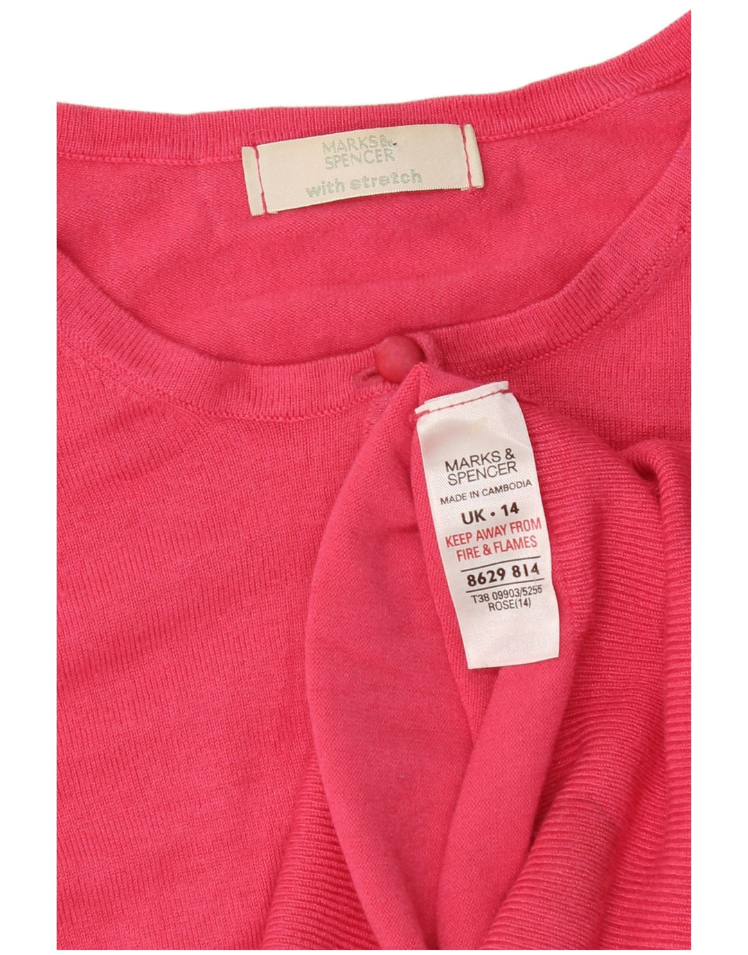 Maglione cardigan corto da donna Marks & Spencer UK 14 Viscosa rosa medio