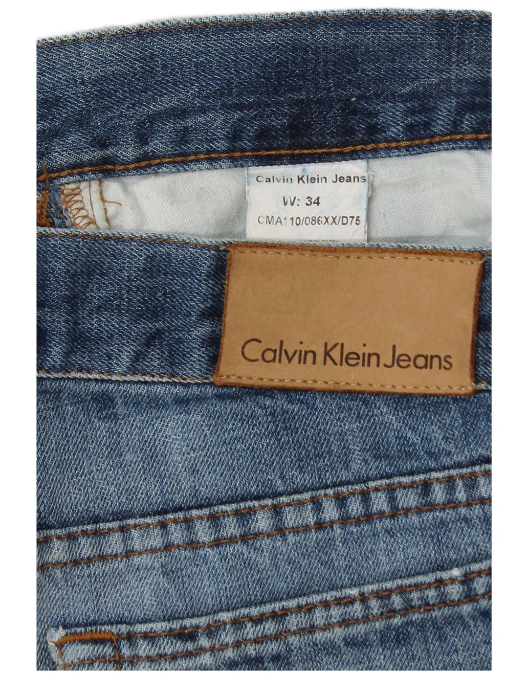 CALVIN KLEIN Pantaloncini di jeans da uomo W34 Large Blu Cotone