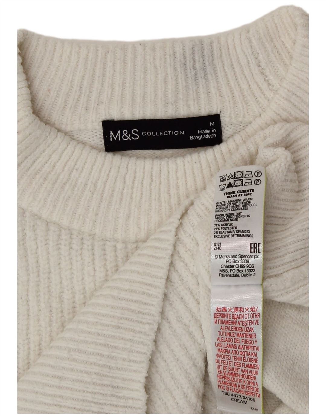 Maglione girocollo da donna Marks & Spencer UK 14 Acrilico bianco medio
