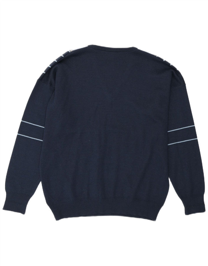 Gabicci Maglione da uomo con scollo a V grande color block blu navy