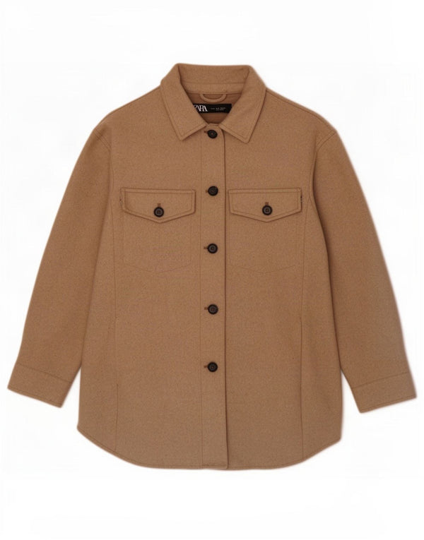 Giacca oversize Shacket da donna Zara UK 10 piccola poliestere marrone