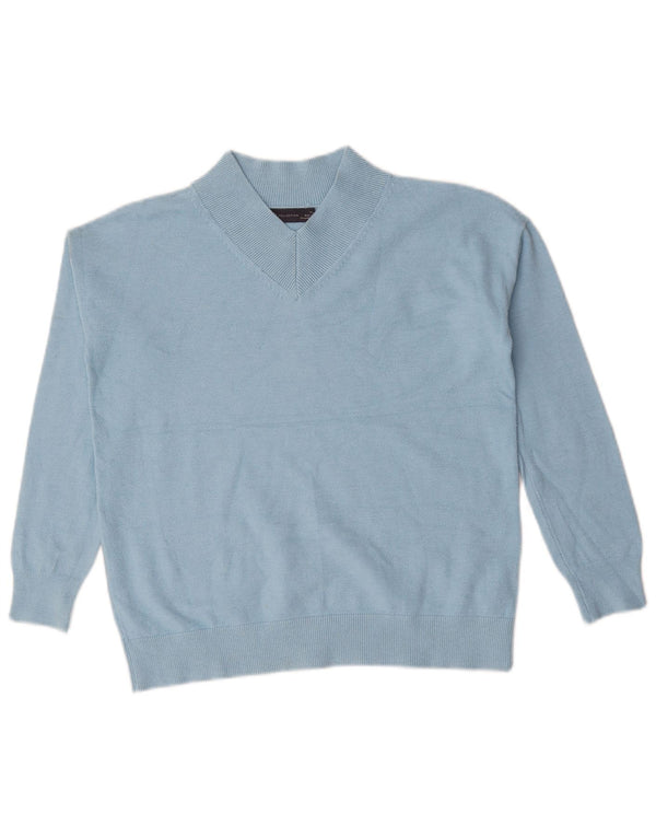 Maglione oversize con scollo a V da donna Marks & Spencer UK 6 XS blu viscosa
