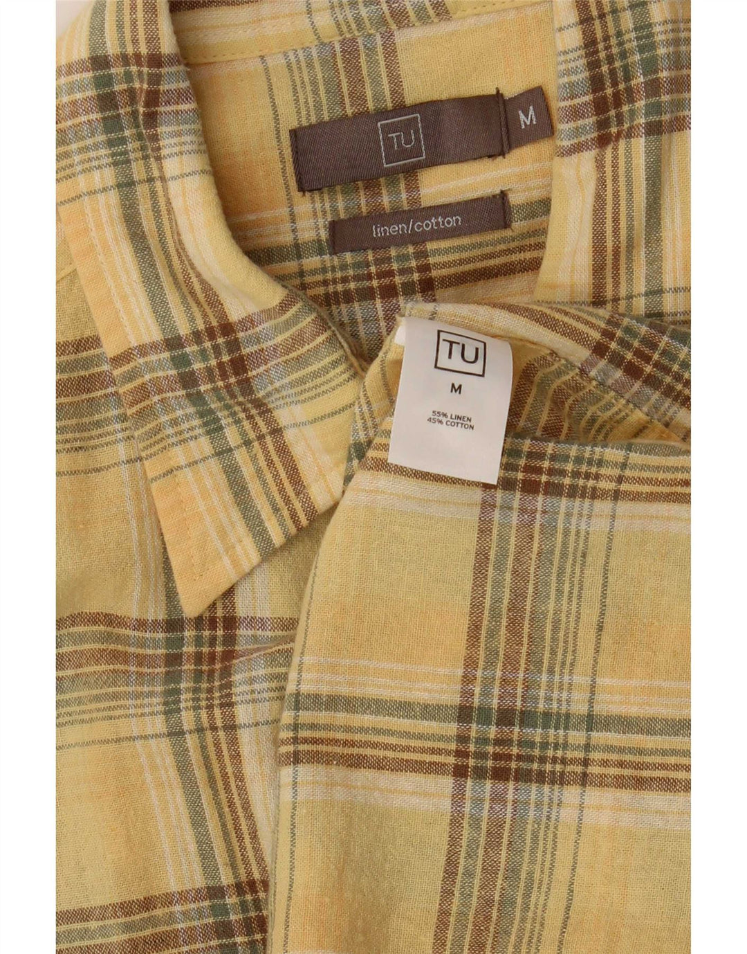 Camicia vintage da uomo a maniche corte in lino a quadri giallo medio