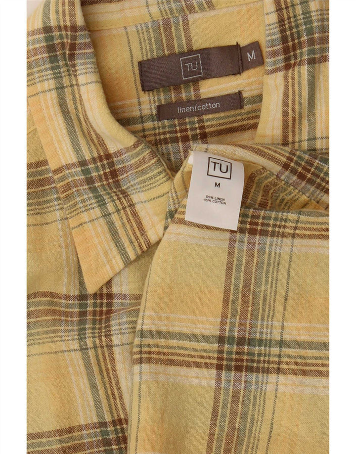 Camicia vintage da uomo a maniche corte in lino a quadri giallo medio