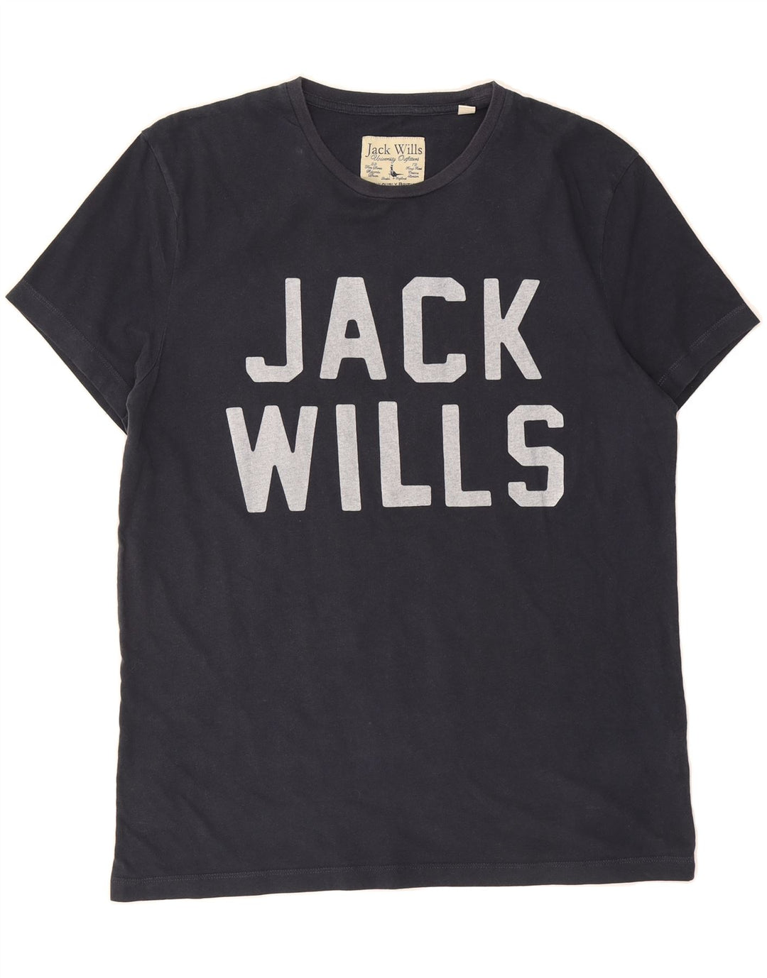 JACK WILLS Mens Graphic T-Shirt Top Small Navy Blue Cotton Vintage Jack Wills and Second-Hand Jack Wills from Messina Hembry 
